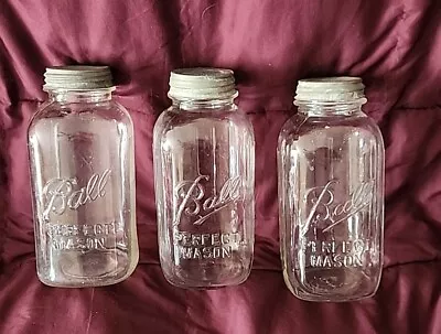 Vtg  Ball Perfect Mason Jars Lot Of 3 Half Gallon Clear (2 Ribbed) W/Zc Ld 664 • $32.77