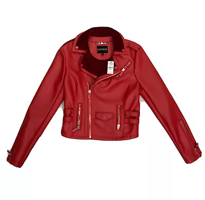 NWT Express Red Faux Leather Moto Jacket Racing Jacket Womens Size Small • $100.59