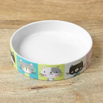 Set Of 2 Cute Small 13cm Ceramic Cat Kitten Food Bowls Biscuit Water Saucer Dish • £16