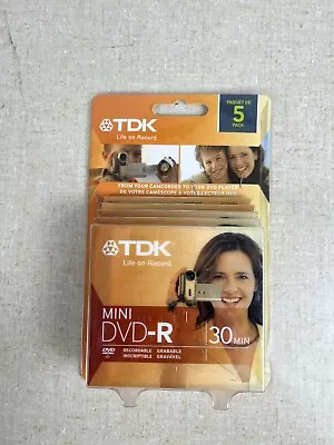 TDK Mini DVD-R 5 Pack Discs 1.4 GB Camcorder Recordable Media 30 Min Sealed • $19.95