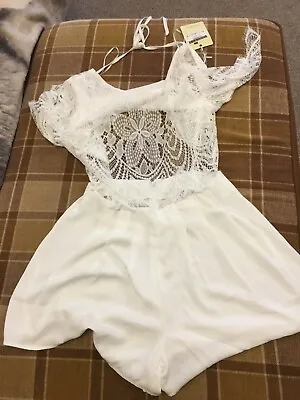 Womens White Lace Jumpsuit Size Medium Brand New • £6.99