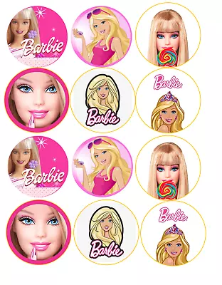 Set Of 12 Barbie Edible Paper Cupcake Cookie Toppers CHOOSE SIZE Pre Cut • $5