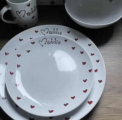 Hand Painted Personalised Dinner Set. Mug Bowl Side & Dinner Plate. Customised • £28