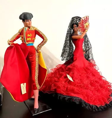 Vtg 12  Marin MATADOR BULL FIGHTER & FLAMENCO Fan DANCER DOLLS CHICLANA SPAIN • $58