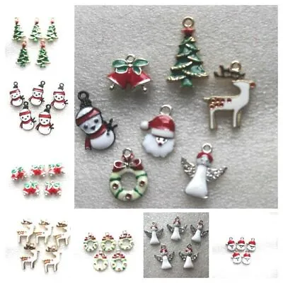 5-100 Christmas Charm Enamel Colourful Gold Plated Gift Jewellery Making Pendant • £3.67