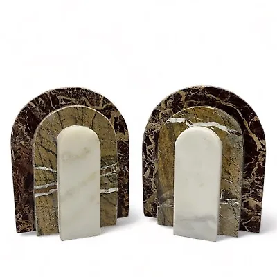 Set Of 2 Rosso Marble Granite Arched Modernist Bookends • $99.99