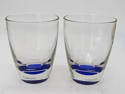 CIROC Logo Vodka Martini Cocktail Drinking Glasses Clear W Blue Base Set/2 Italy • $16.90