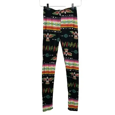 Womens Black Casual Europa-Park Boho Tribal Bird Print Skinny Leggings • $19.99