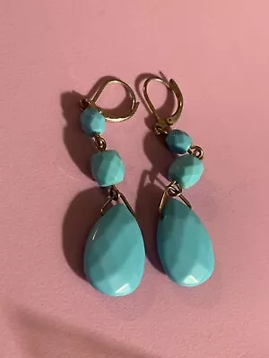 Vintage Joan Rivers Gold Faux Turquoise Dangle Earrings • $20