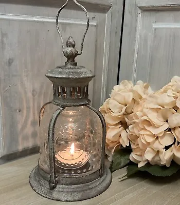 Old Style Coche Glass Metal Lantern Fleur De Lys Vintage French Country Candle • £32.99