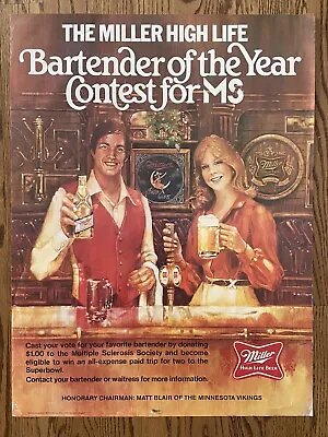 Miller High Life Beer Vintage Poster Sign Bartender Contest Matt Blair MN Viking • $29.97