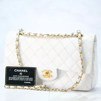 Chanel Matelasse Bouble W Flap Lambskin White Chain Shoulder Bag 1035461 Rank AB • $3850.39