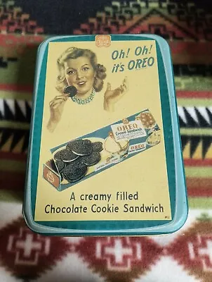 Vintage Oh! Oh! It's OREO Tin Container  Box 5”x 7 ½” X 3” Yellow & Green • $11.99