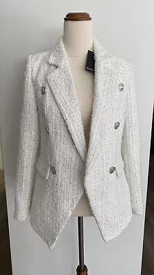 Decjuba Tweed Longline Blazer Jacket White Ivory Inspired By Coco - Sz Small NWT • $99.99