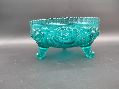 Imperial Glass Open Rose Blue Turquoise Bowl • $10.79