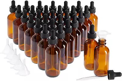 30-Pack 2Oz Amber Glass Bottles With Dropper Dispenser And 6 Funnels For Essenti • $34.09