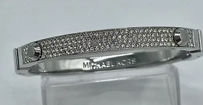 Michael Kors Silver Tone Crystal Cubic Zirconia Pave Hinged Bangle Bracelet • $47.50