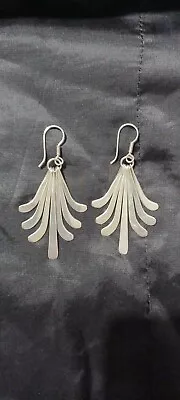 LARGE Mexican Sterling Silver Modernist Drop Dangly Earrings MEXICO Maker TL59 • $6