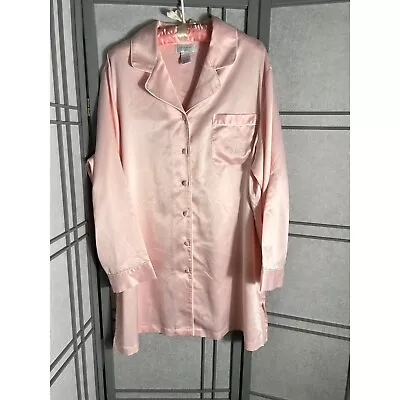 Pink Blush Colored Sateen Sleep Shirt With Monogram Pocket By Cabernet Size L • $16