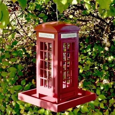 Red Telephone Phone Box Bird Feeder Feeding Station Table Wild Bird Seed Feeders • £9.90