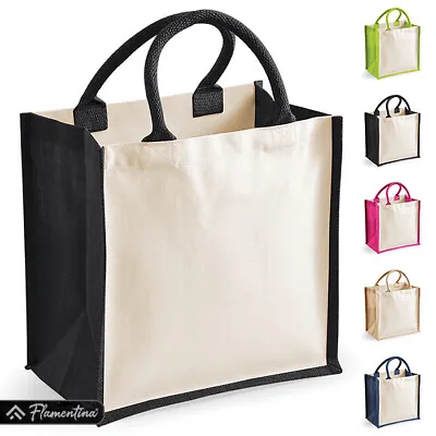 Printers Midi Jute Tote Bag Westford Mill Reusable Shopping Carrier Sack Shopper • £5.29