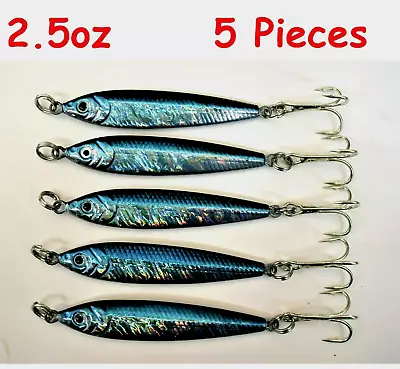 2.5oz Mega Live Bait Metal Jigs 5 Pieces Blue Silver Saltwater Fishing Lures  • $18.99