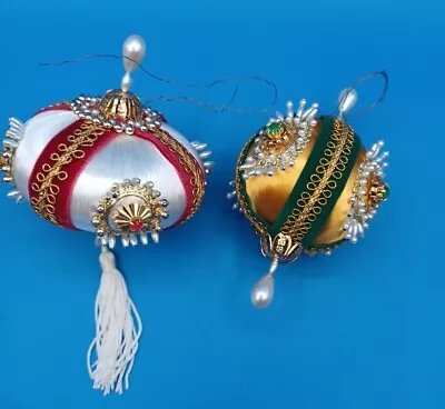 Vintage Handmade Christmas Ornaments Beaded Satin Wrapped • $29.99