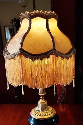 Madame Bella Victorian Downton Glass Beaded Lampshade. Old Gold Silky Damask.14  • £155