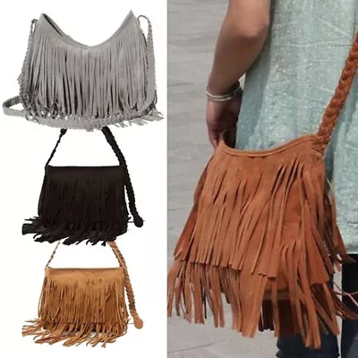 Womens Fringe Cross Body Handbags Tassel Shoulder Bag Messenger Bag Bucket Bags • $27.85