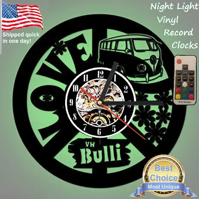 $28.15 • Buy VW Bus Groovy Flower Power Love Peace Art LED Night Light Vinyl Record Clock