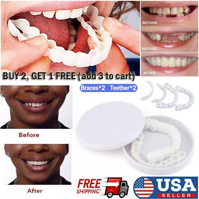 $7.88 • Buy Snap On Upper Lower False Teeth Dental Veneers Dentures Fake Tooth Cover Set USA