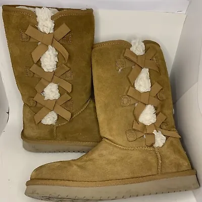 Koolaburra Size 8 Ugg Koola Tall Boots Suede Sheepskin Chestnut Brown • £38.60