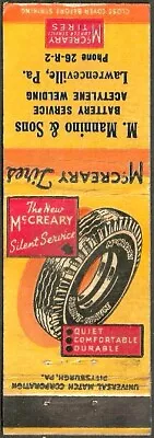 Get McCREARY TIRES At ~ M. MANNINO & SONS ~ Early Matchcover LAWRENCEVILLE PA • $3.98