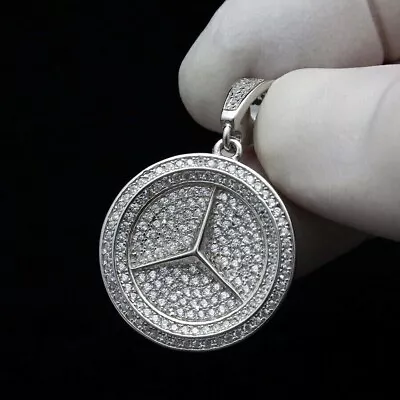 2 Ct Round Cut Diamond Mercedes Shape Pendant Free Chain 14K White Gold Finish • $114.99