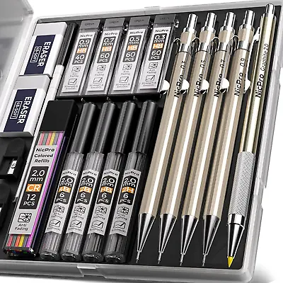 Nicpro 5 PCS Metal Mechanical Pencil Set In Case Artist Drafting Pencils • $22.99