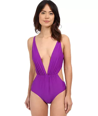 6 Shore Road By Pooja Women Bogota Halter One Piece Swimsuit Purple Medium $185 • $79.99