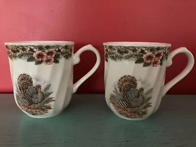 Churchill China Thanksgiving Turkey Mug Pair Lot Set EXCELLENT Myott Engraving • $22.49