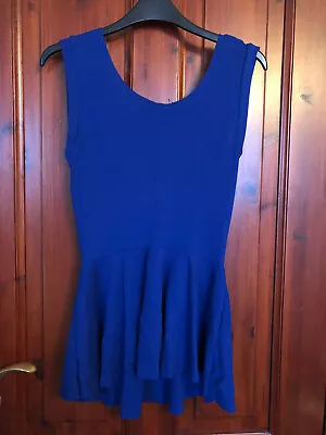 Zara Top Blue Peplum Ruffle Frill Sleeveless Plain Party Women Small • £15