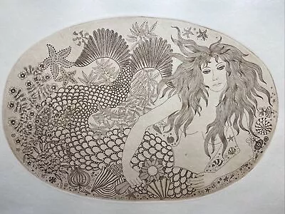 Mermaid Art Print Abstract Black & White Etching By Felicity Rainnie NOT SIGNED • $55.50