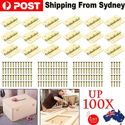 50/100pcs Small Mini Decorative Jewelry Cigar Box Hinges Brushed Brass+Nails AU • $10.59