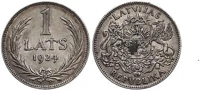 Latvia - Lavijas 1 Lats 1924 Silver 0.835 5g Ø 23mm Km#7 • $23.90