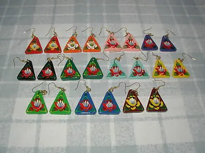 Triangular Wooden Hand Painted  Earrings Narrow Boat Art Barge Ware Canal Folk • £7