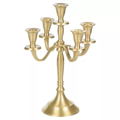 5-Arm Gold Candelabra Candle Holder Stand Wedding Dinner Table Decor Centrepiece • £13.95