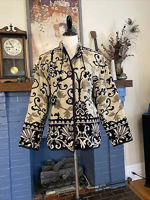 Flashback Womens Jacket Large Multicolored Boho Artsy Tapestry Mandarin Collar • $24.99