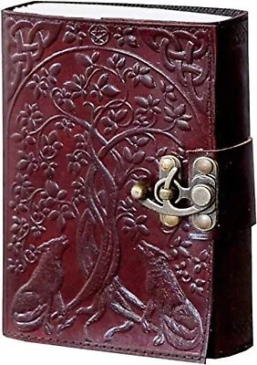 Fairtrade Handmade Howling Wolf Tree Life Leather Journal Notebook Scrapbook • £15.99
