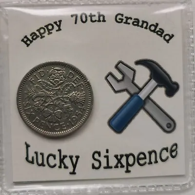 70th Grandad Birthday Lucky Sixpence Gift 1954 Coin For 2024*Cream Tools Design* • £2.99