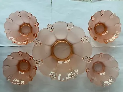 Art Deco Style Pink Glass Bowl & 4 Dishes By Walther & Sohne Pine Shape C1930s • £20