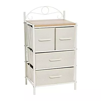 Victoria Dresser Nightstand Storage Organizer With 4 Beige Drawers White Metal F • $73.54