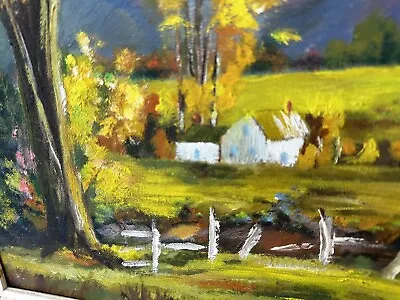 $45 • Buy Vintage L Bennett Oil On Canvas Board Painting Nicely Framed Landscape Cottage