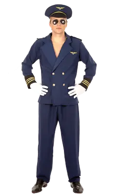 £27.99 • Buy Mens Airline Pilot Captain Navy Blue Uniform With Hat Fancy Dress Costume